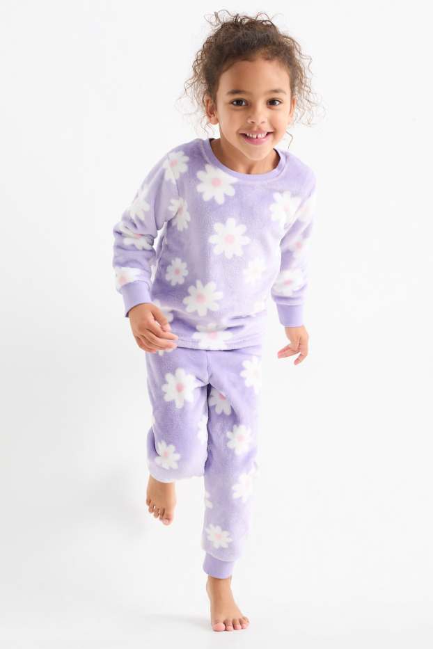 Copii - Fete - Pijama de iarnă - 2 piese - cu flori - violet deschis