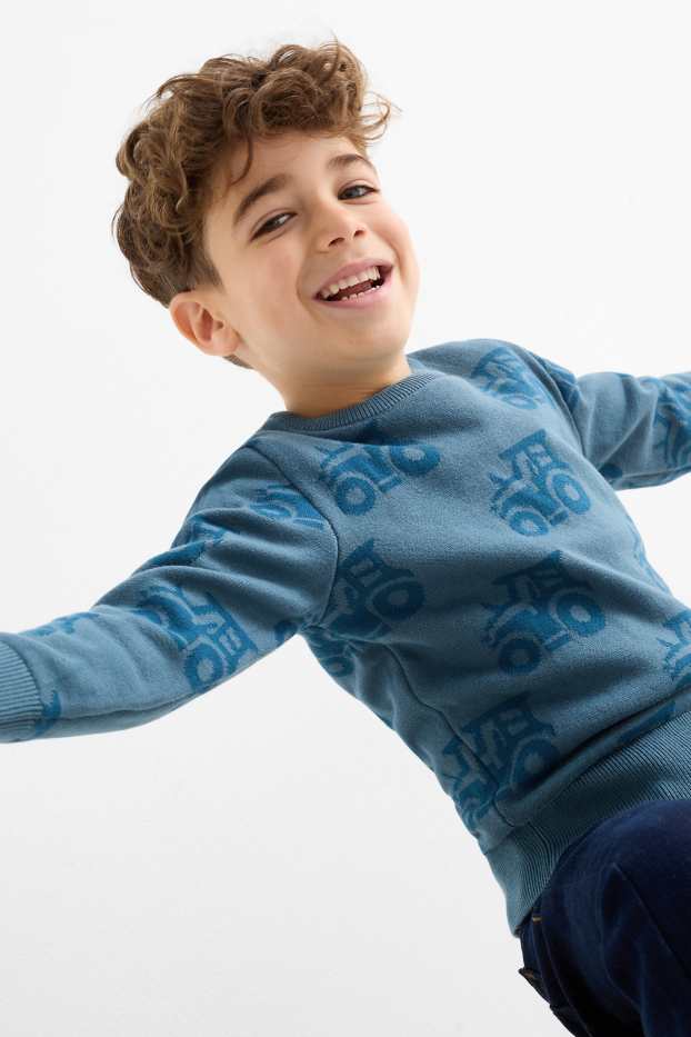 Kinderen: jongens - Tractor - trui - donkerblauw