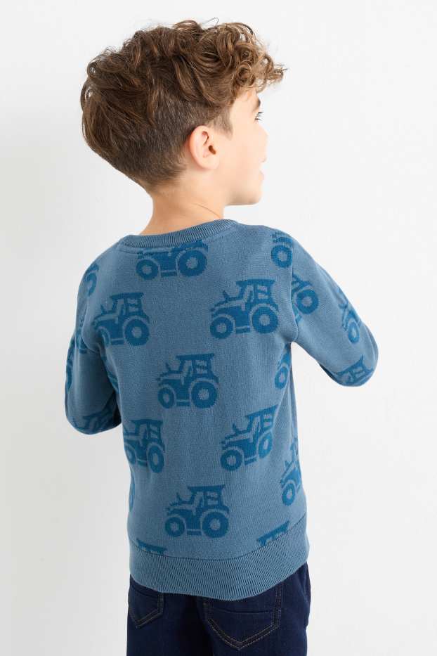Kinderen: jongens - Tractor - trui - donkerblauw