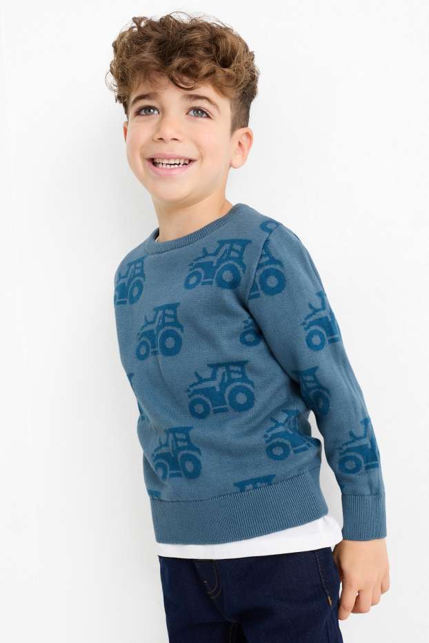 Kinderen: jongens - Tractor - trui - donkerblauw