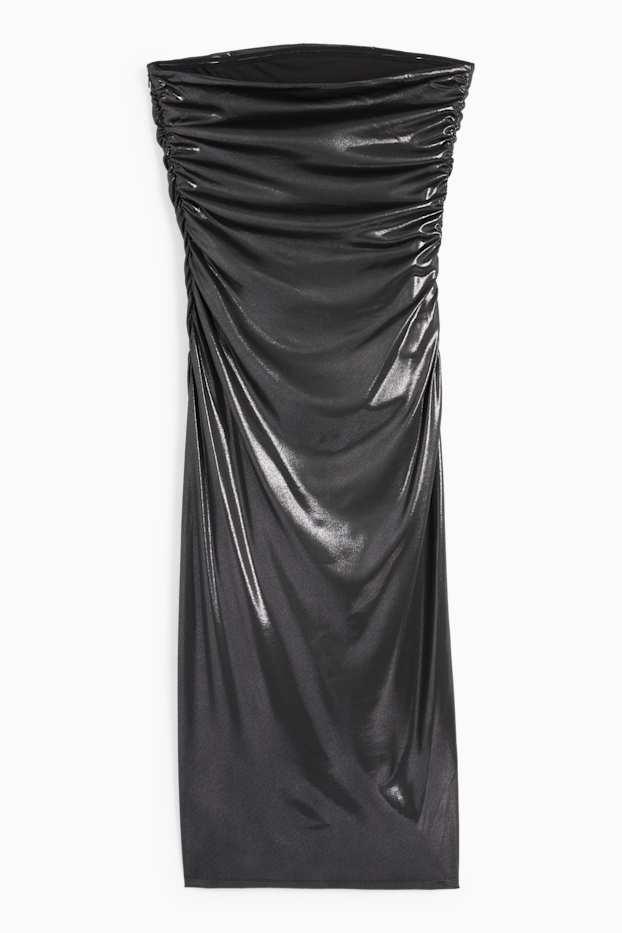 Women - Bandeau dress - shiny - dark gray