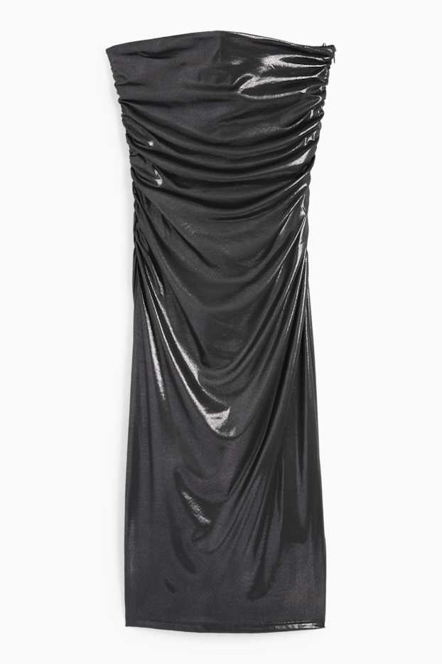 Women - Bandeau dress - shiny - dark gray