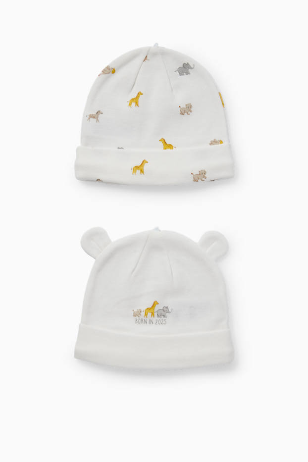 Unisex - Multipack of 2 - wild animals - baby beanie - white