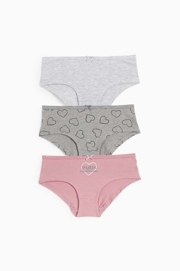 Kinder Mädchen - Multipack 3er - Herz - Slip - grau / rosa