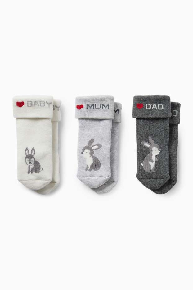 Bébés filles - Lot de 3 paires - petits lapins - chaussettes nouveau-né à motif - blanc