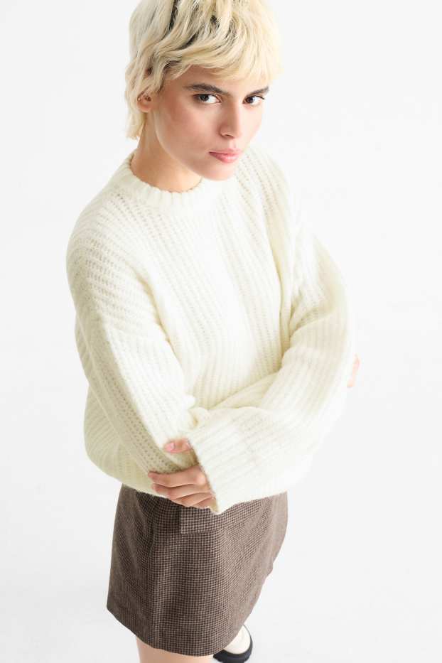 Dames - Trui - geribd - crème wit