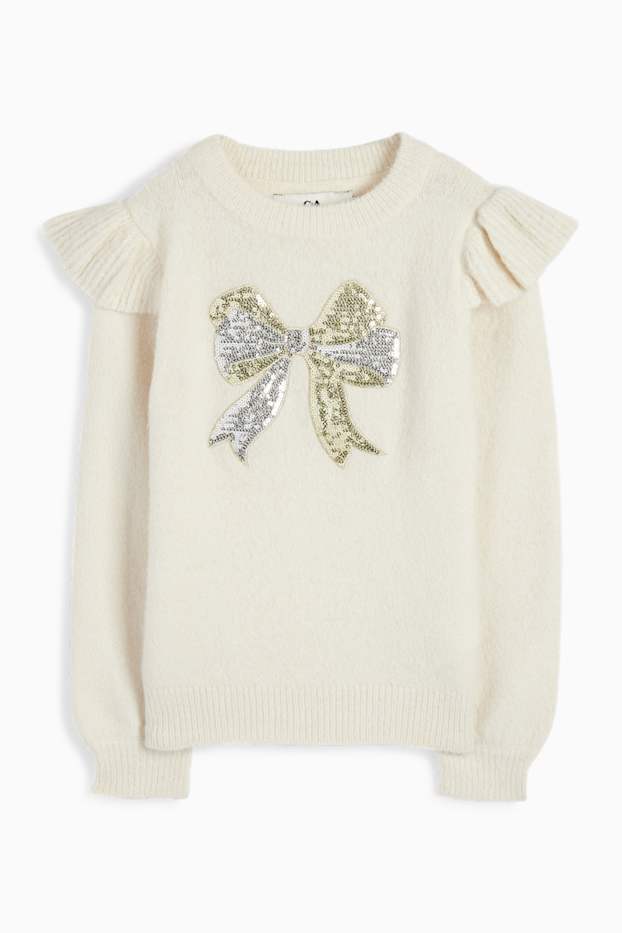 Bambine - Fiocco - maglione - effetto brillante - beige