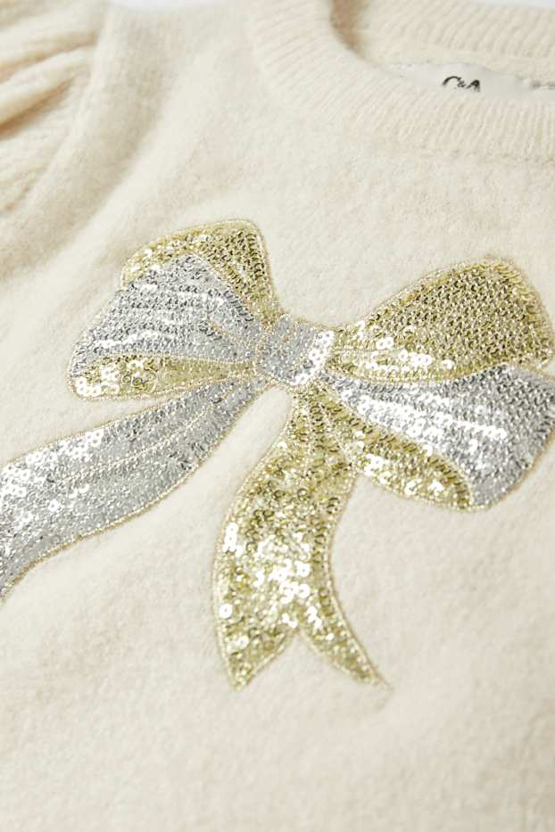 Bambine - Fiocco - maglione - effetto brillante - beige
