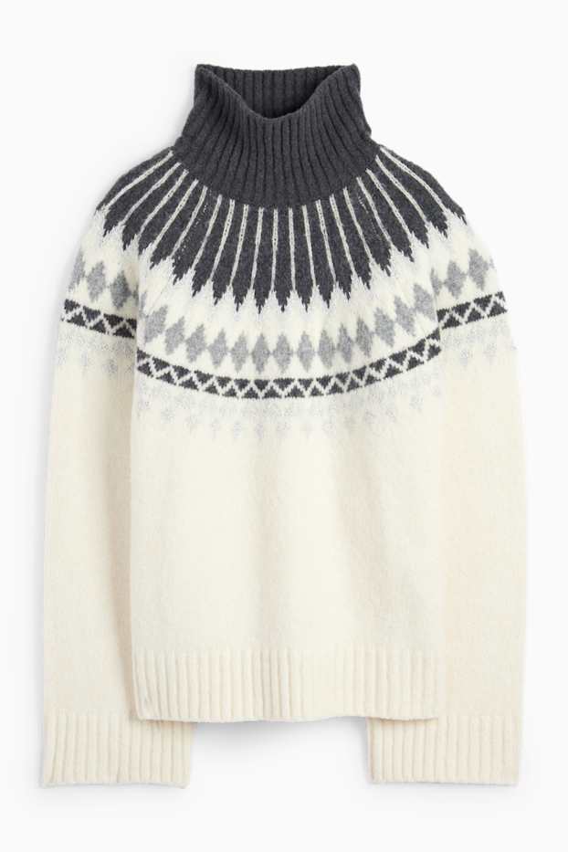 Kobiety - Sweter z golfem - ze wzorem - kremowobiały