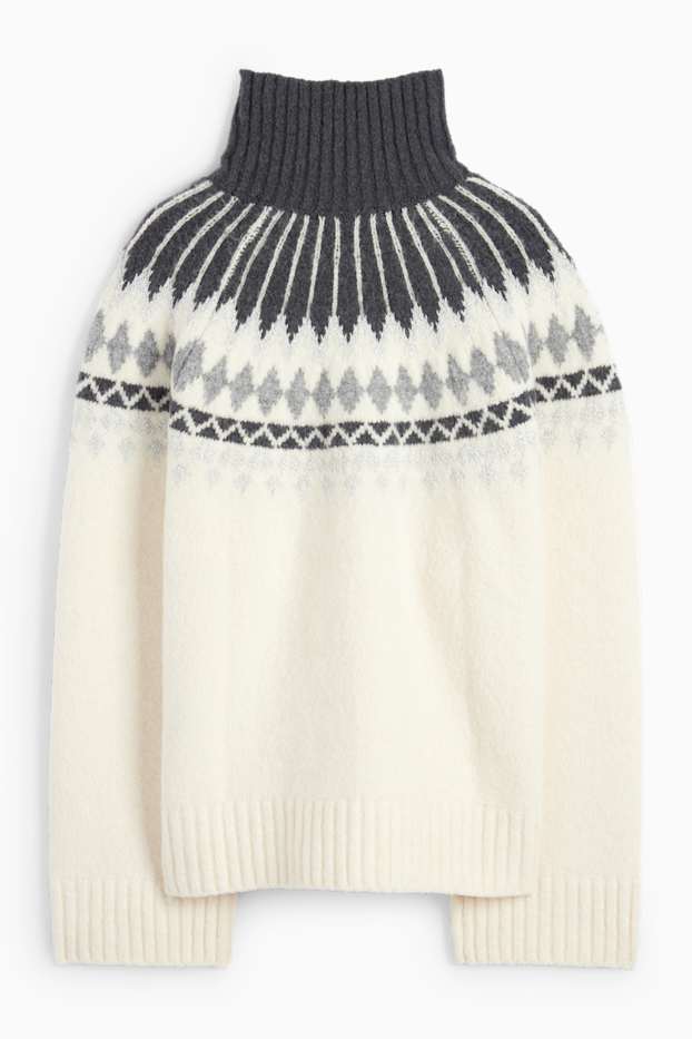 Kobiety - Sweter z golfem - ze wzorem - kremowobiały