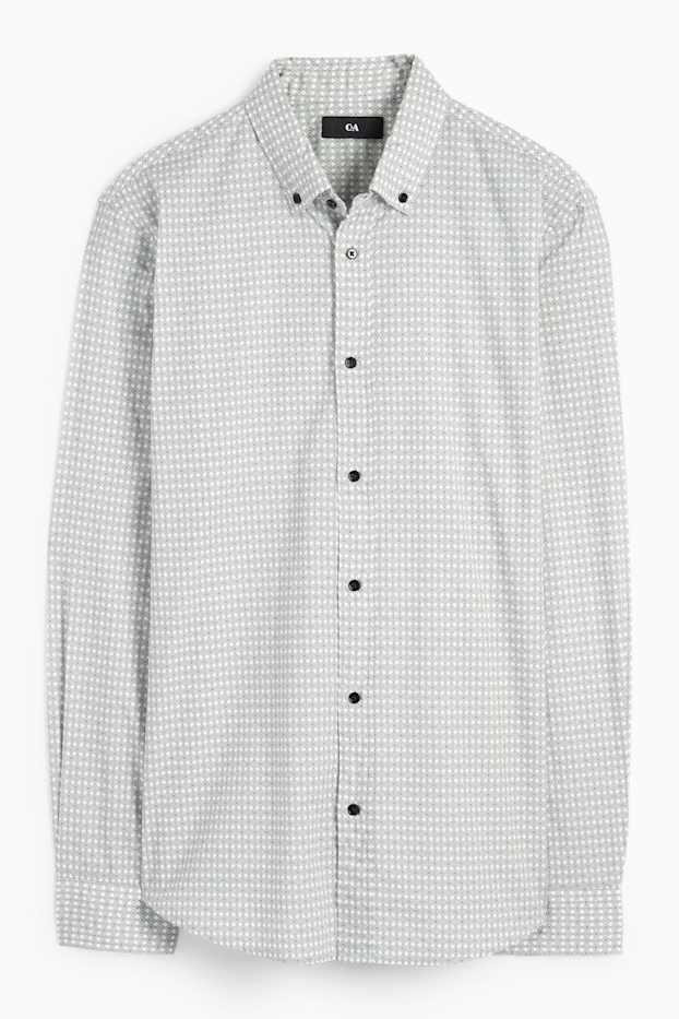 Herren - Hemd - Regular Fit - Button-down - Minimal-Print - weiß / schwarz