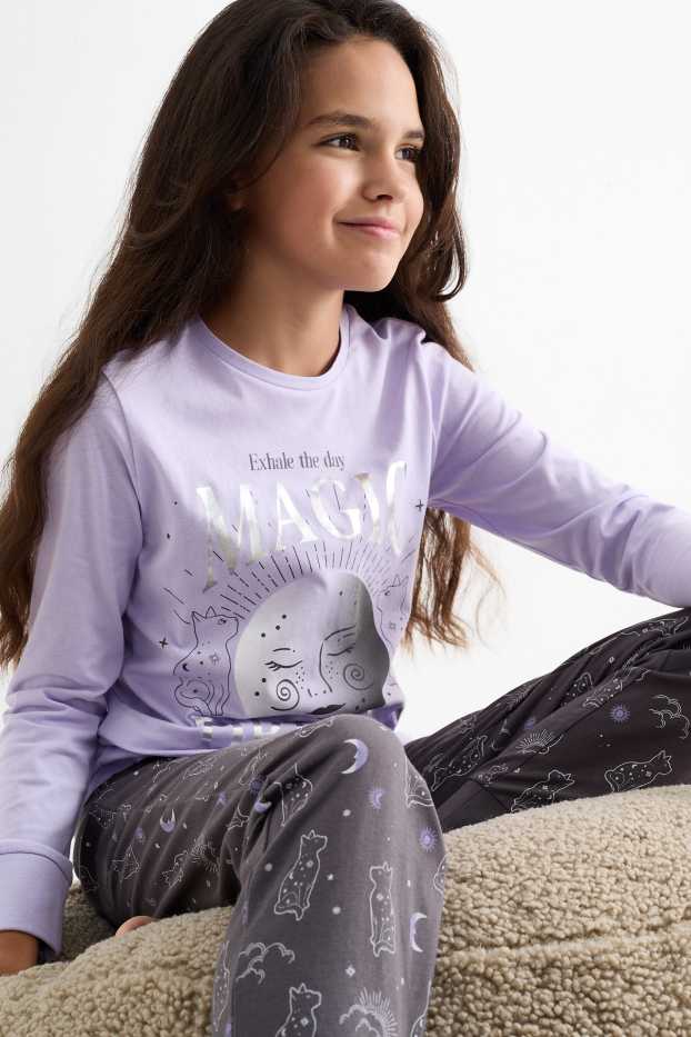 Bambine - Gatto e sole - pigiama - 2 pezzi - viola chiaro