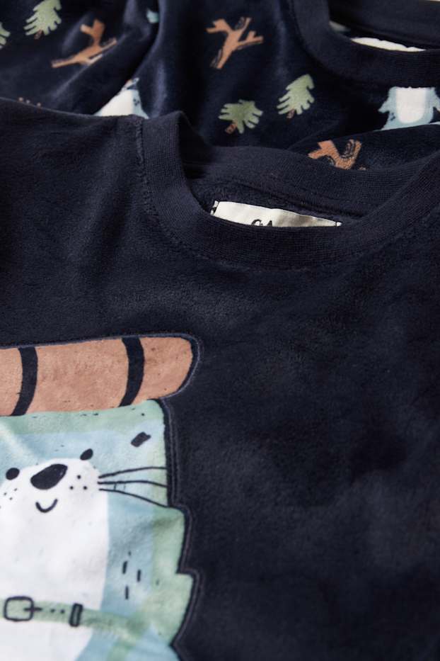 Kinder Jungen - Multipack 2er - Waldtiere - Winterpyjama - 4 teilig - dunkelblau