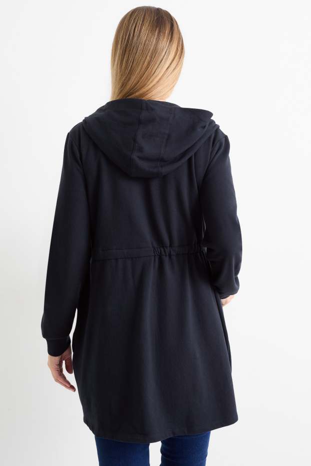 Femmes - Sweat zippé en molleton de grossesse à capuche avec empiècement porte-bébé - bleu foncé