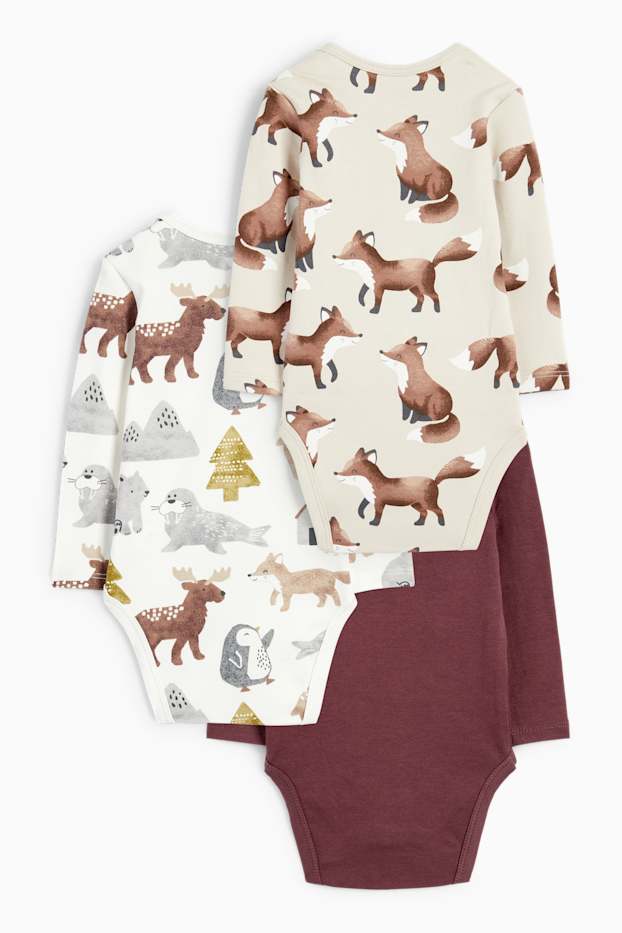 Bébés garçons - Lot de 3 - animaux - bodys bébé - blanc crème