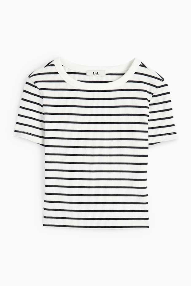 Women - Cropped T-shirt - ribbed - striped - white / black