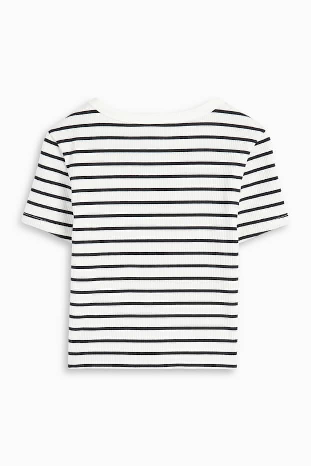 Women - Cropped T-shirt - ribbed - striped - white / black