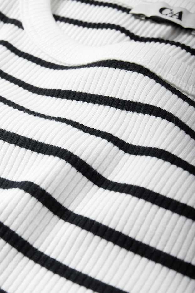 Women - Cropped T-shirt - ribbed - striped - white / black