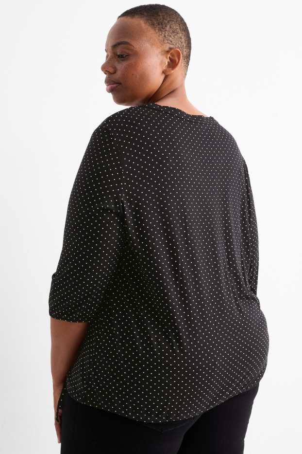 Damen - Langarmshirt - gepunktet - schwarz