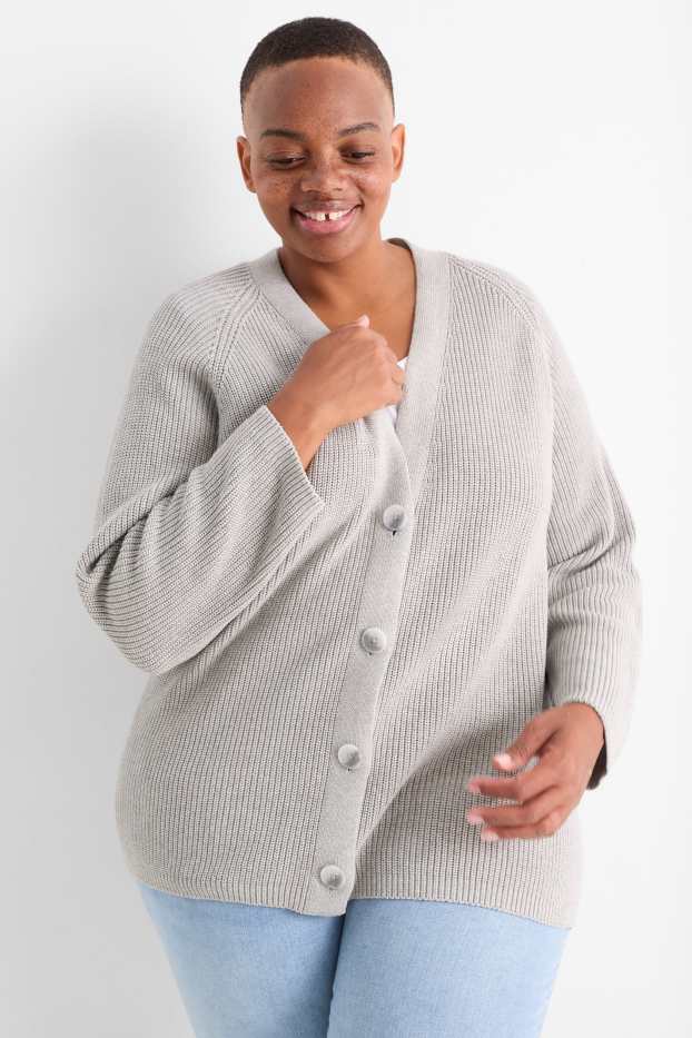 Donna - Cardigan - a coste - grigio chiaro