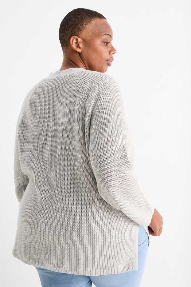 Donna - Cardigan - a coste - grigio chiaro