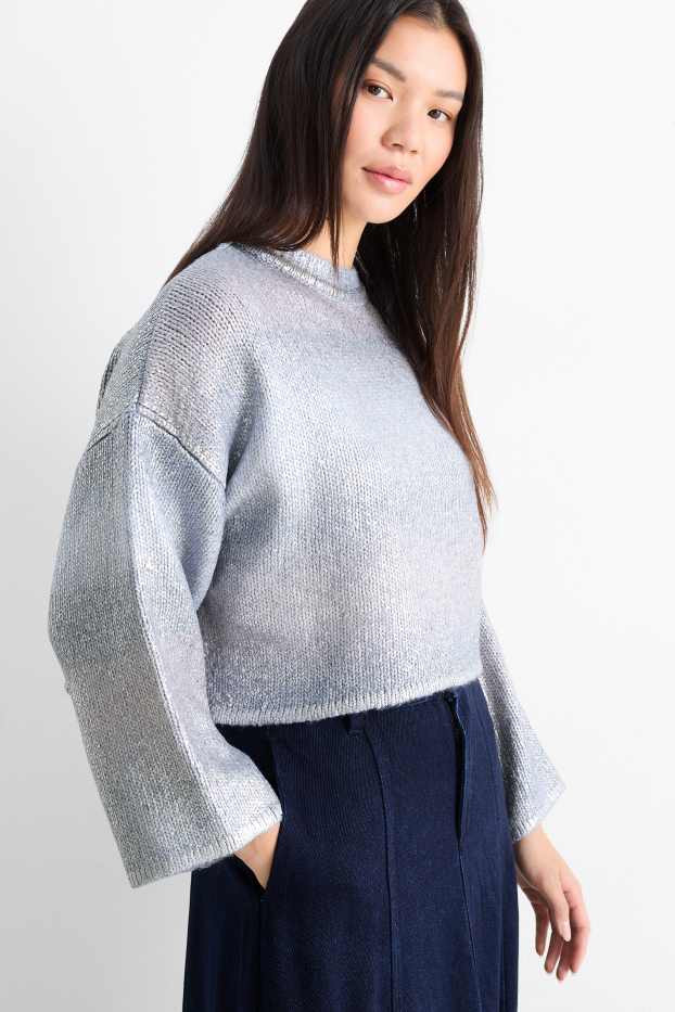 Femmes - Pull - brillant - à motif - bleu