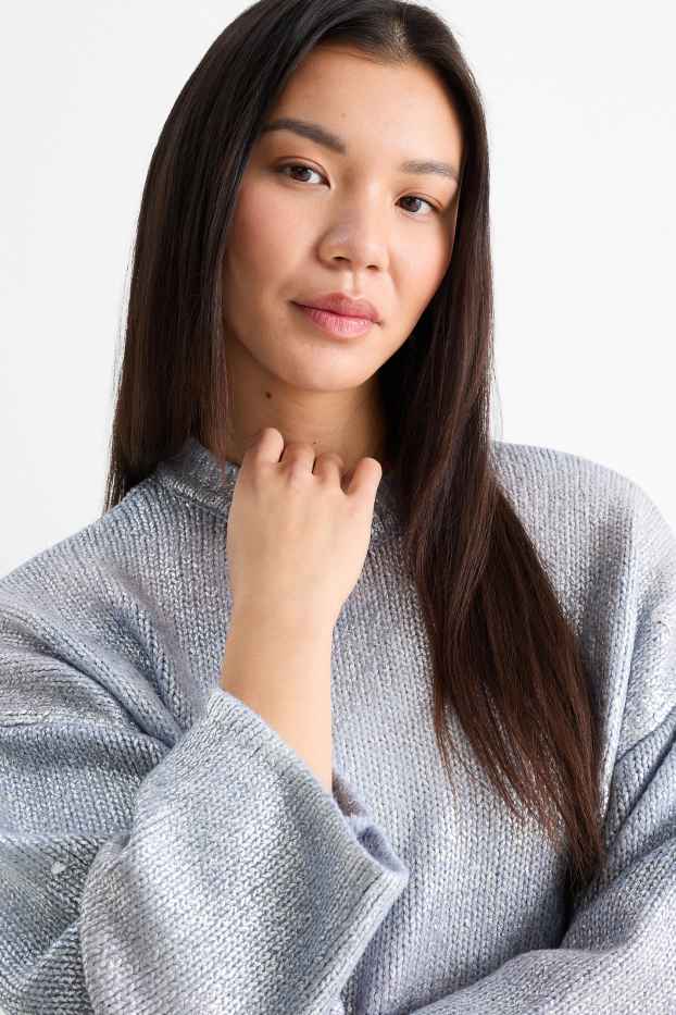 Femmes - Pull - brillant - à motif - bleu