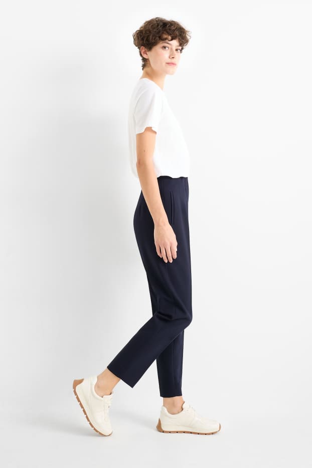 Kobiety - Spodnie materiałowe - wysoki stan - tapered fit - ciemnoniebieski