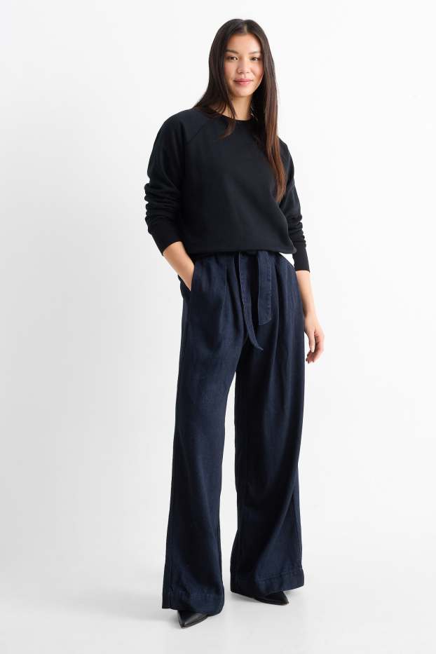 Dames - Wide leg jeans - high waist - donkerblauw