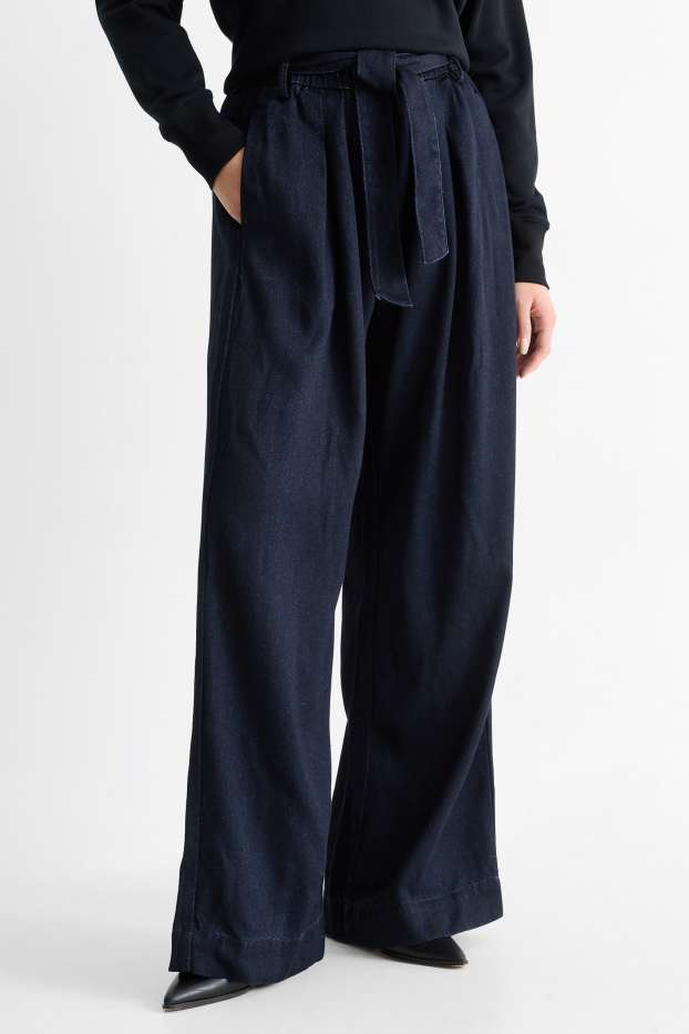 Dames - Wide leg jeans - high waist - donkerblauw