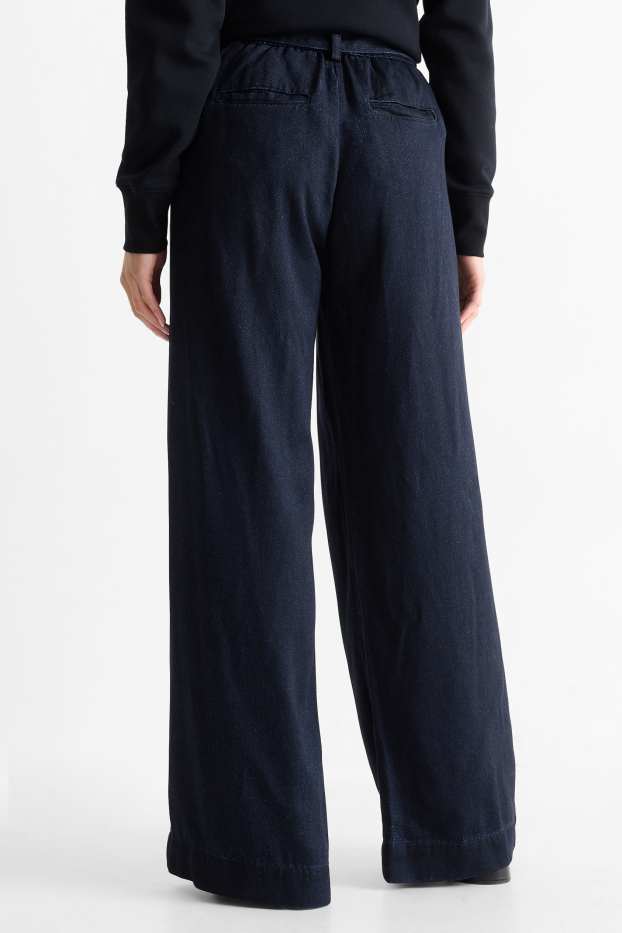 Dames - Wide leg jeans - high waist - donkerblauw