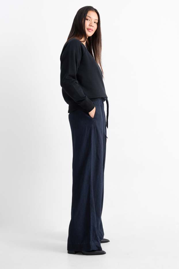 Dames - Wide leg jeans - high waist - donkerblauw