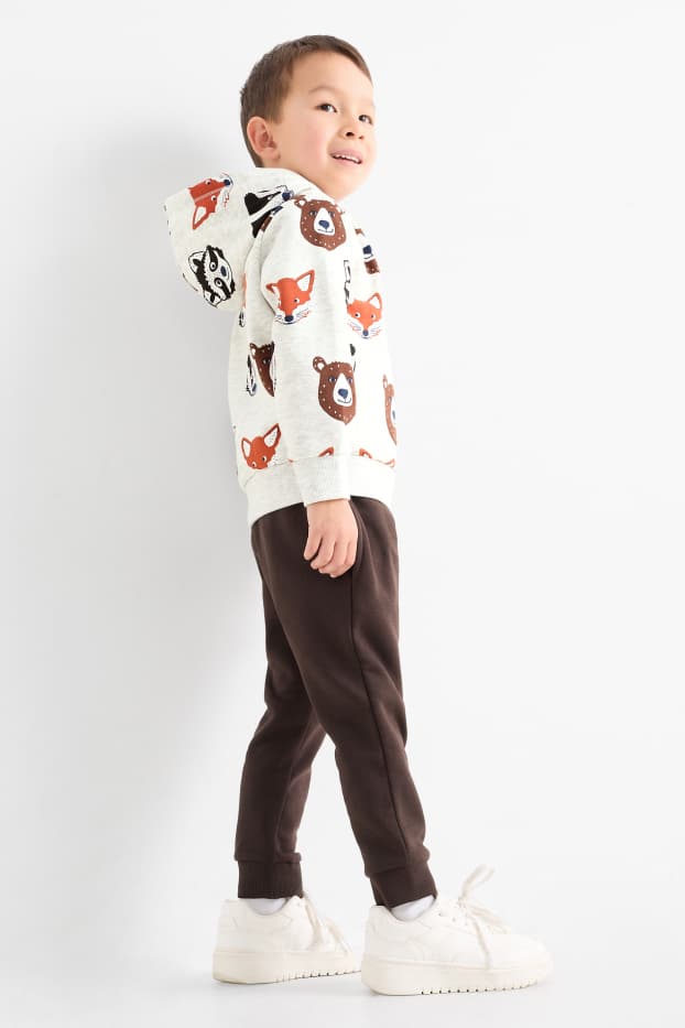 Children Boys - Wild animals - set - hoodie and joggers - 2 piece - light gray-melange