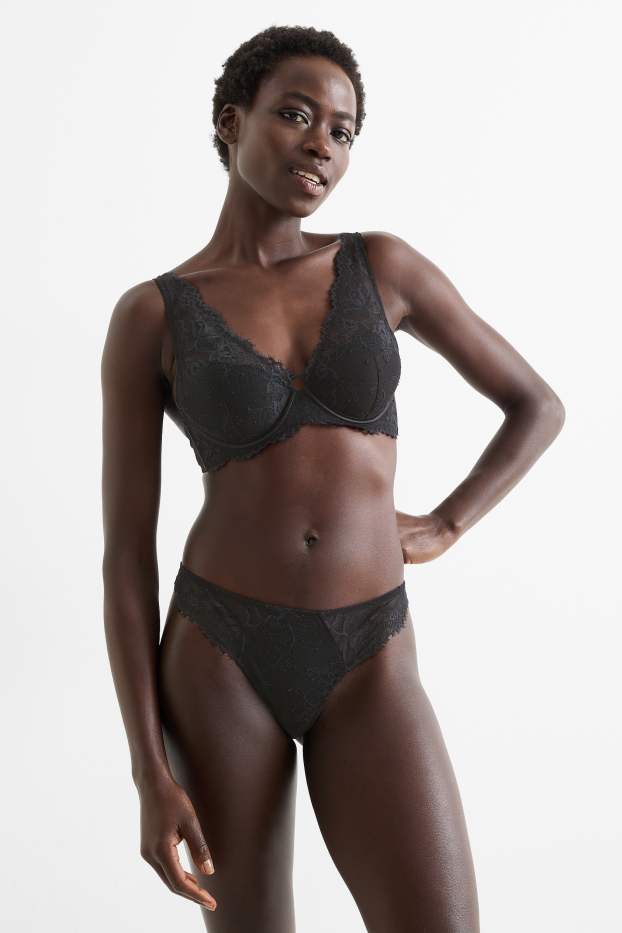 Donna - Reggiseno con ferretti - PLUNGE - imbottito - nero
