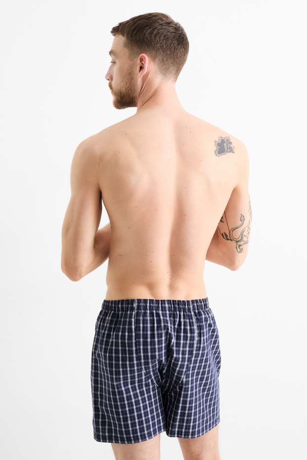 Herren - Multipack 2er - Boxershorts - gewebt - kariert - dunkelblau