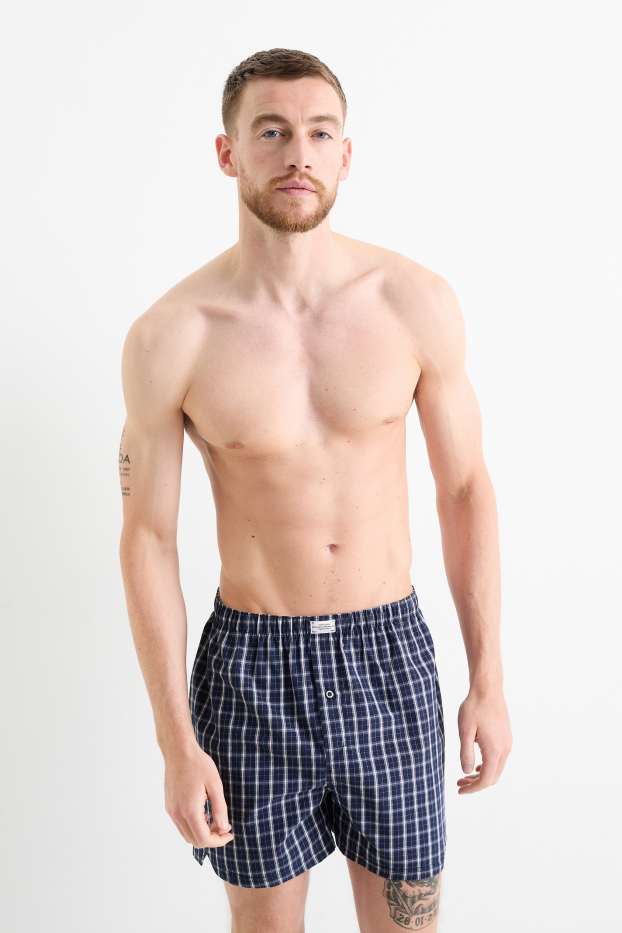 Herren - Multipack 2er - Boxershorts - gewebt - kariert - dunkelblau