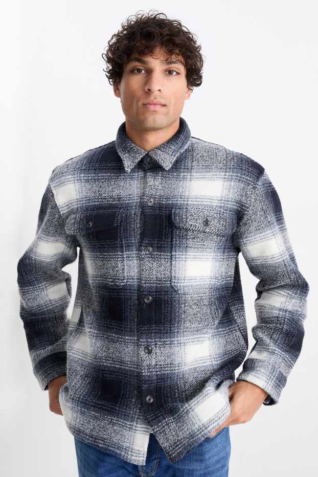 Men - Shirt jacket - check - dark blue