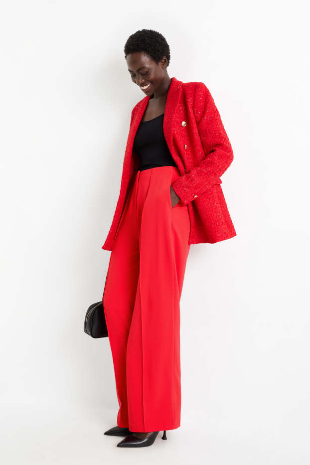 Damen - Stoffhose - High Waist - Wide Leg - rot