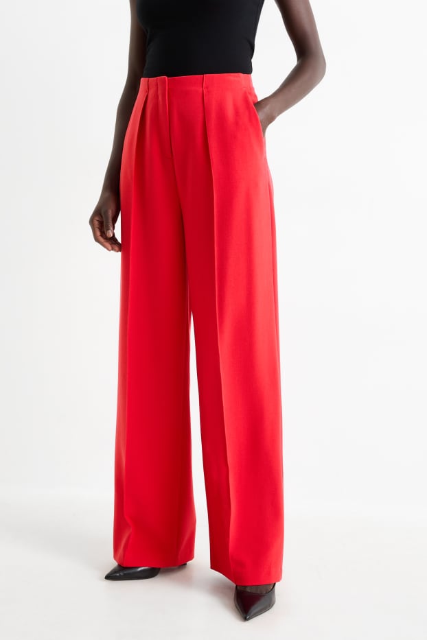 Damen - Stoffhose - High Waist - Wide Leg - rot