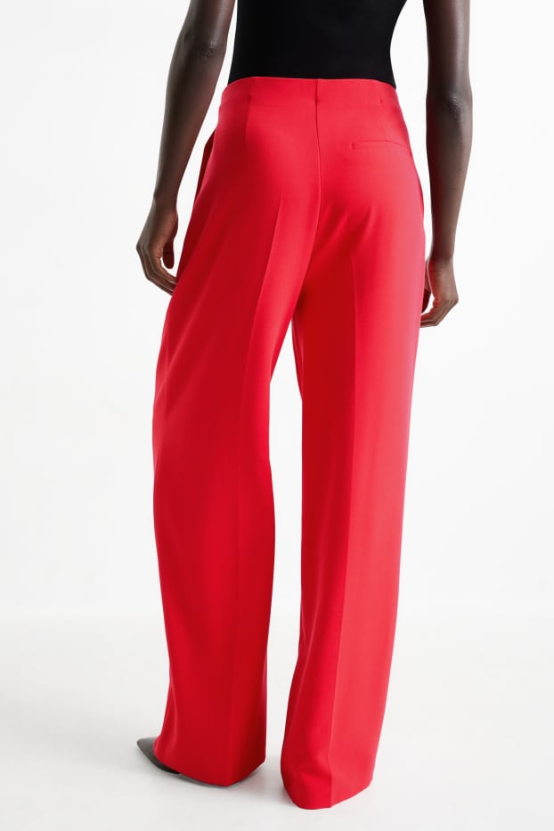Damen - Stoffhose - High Waist - Wide Leg - rot