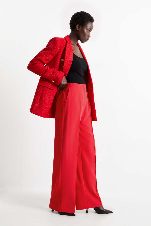 Damen - Stoffhose - High Waist - Wide Leg - rot
