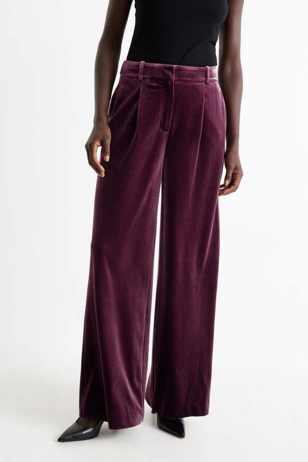 Dona - Pantalons formals de vellut - high waist - wide fit - lila