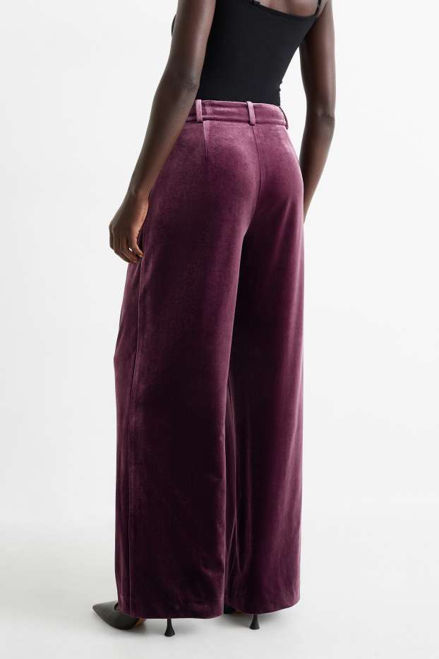 Dona - Pantalons formals de vellut - high waist - wide fit - lila