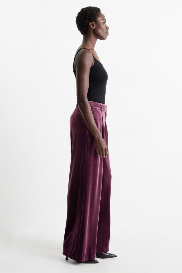 Dona - Pantalons formals de vellut - high waist - wide fit - lila