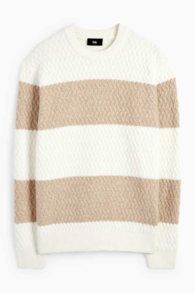 Hommes - Pull - à rayures - texturé - blanc