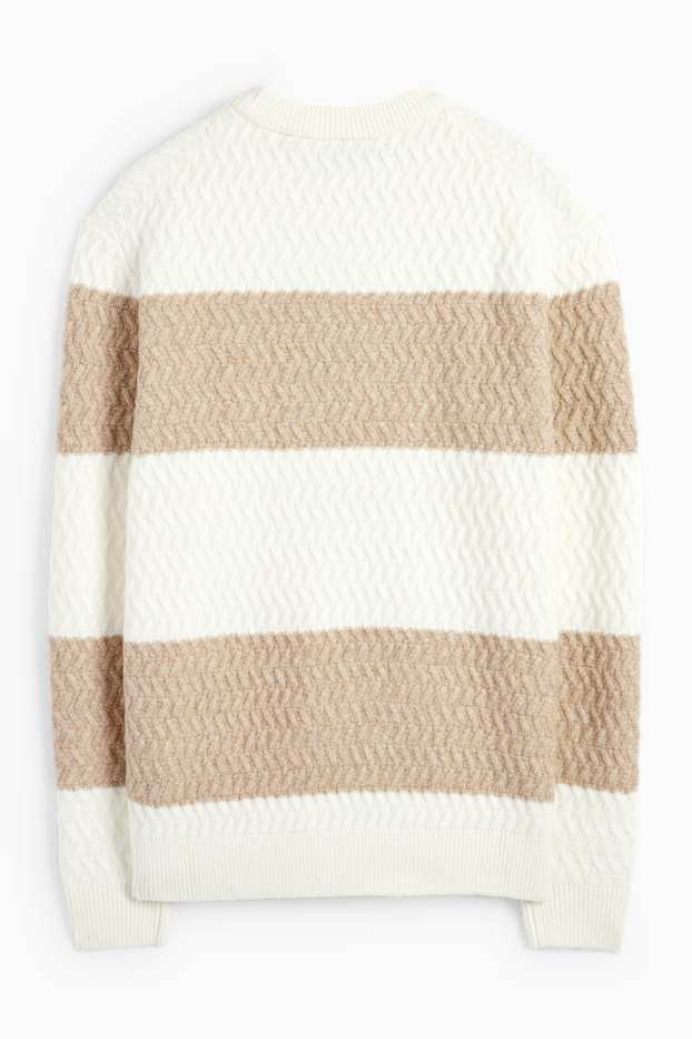 Hommes - Pull - à rayures - texturé - blanc