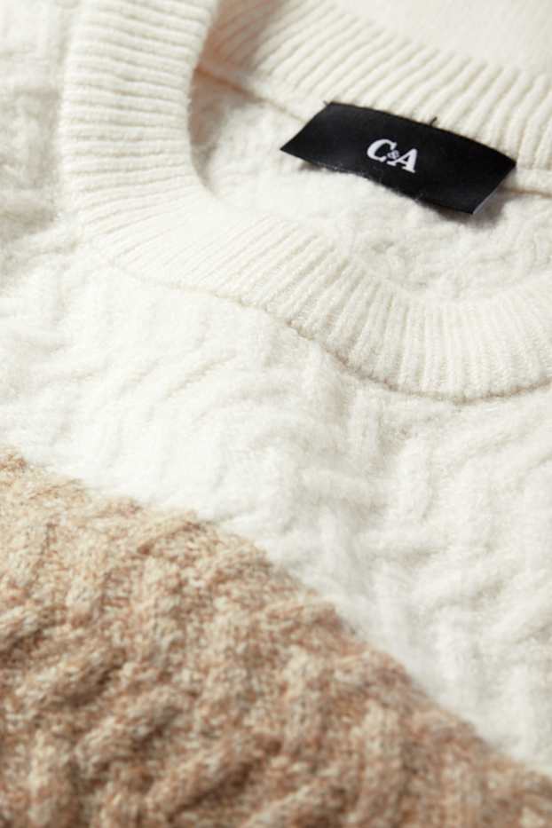 Hommes - Pull - à rayures - texturé - blanc