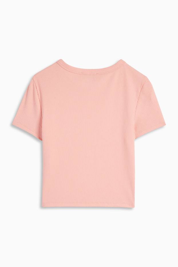 Women - Cropped T-shirt - ribbed - rose