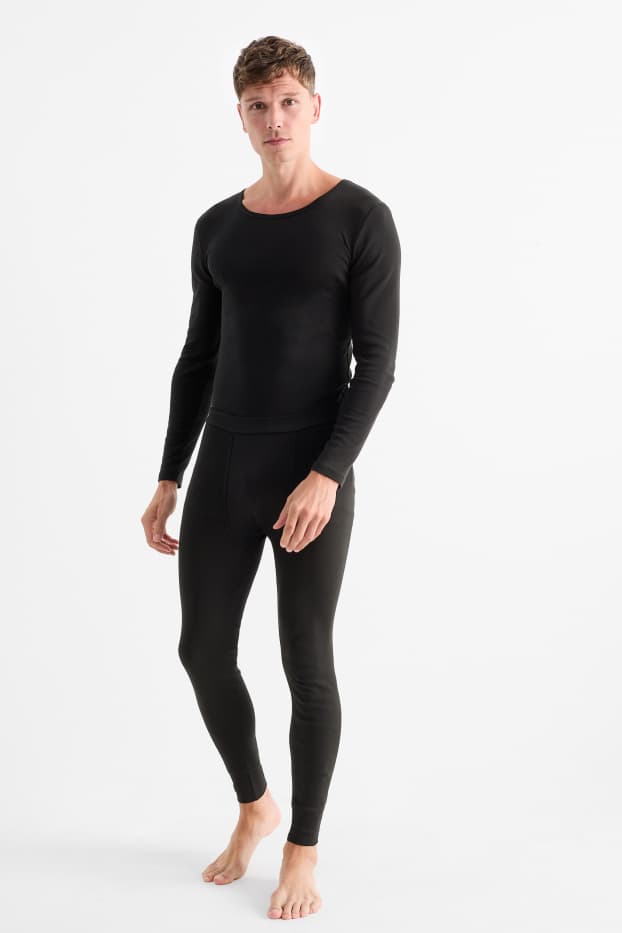 Uomo - Confezione da 2 - calzamaglia intima - a coste fini - nero