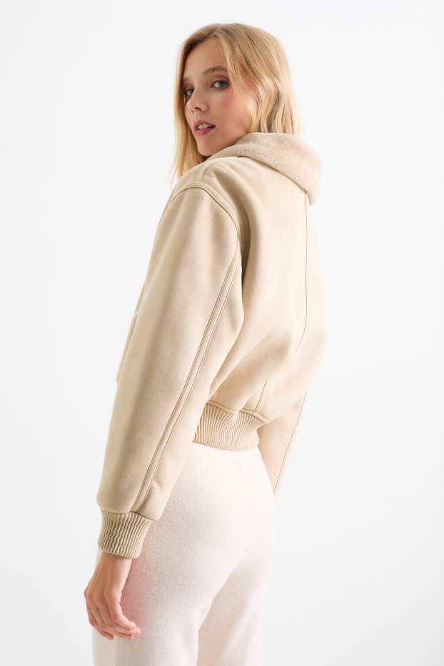 Donna - Giacca effetto montone - similpelle scamosciata - beige melange